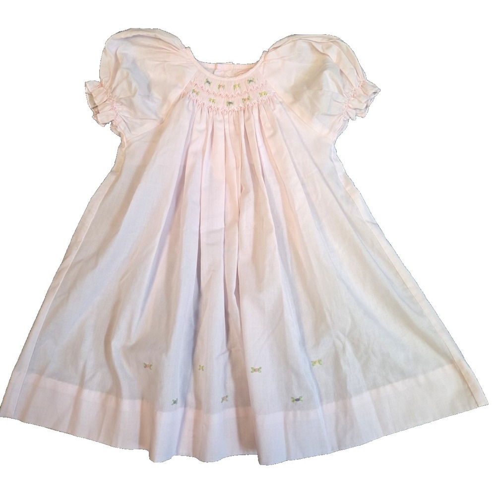 Petit Ami Hand Embroidered Smocked Baby Girl's Dress 6M Pink Pastel Flowers